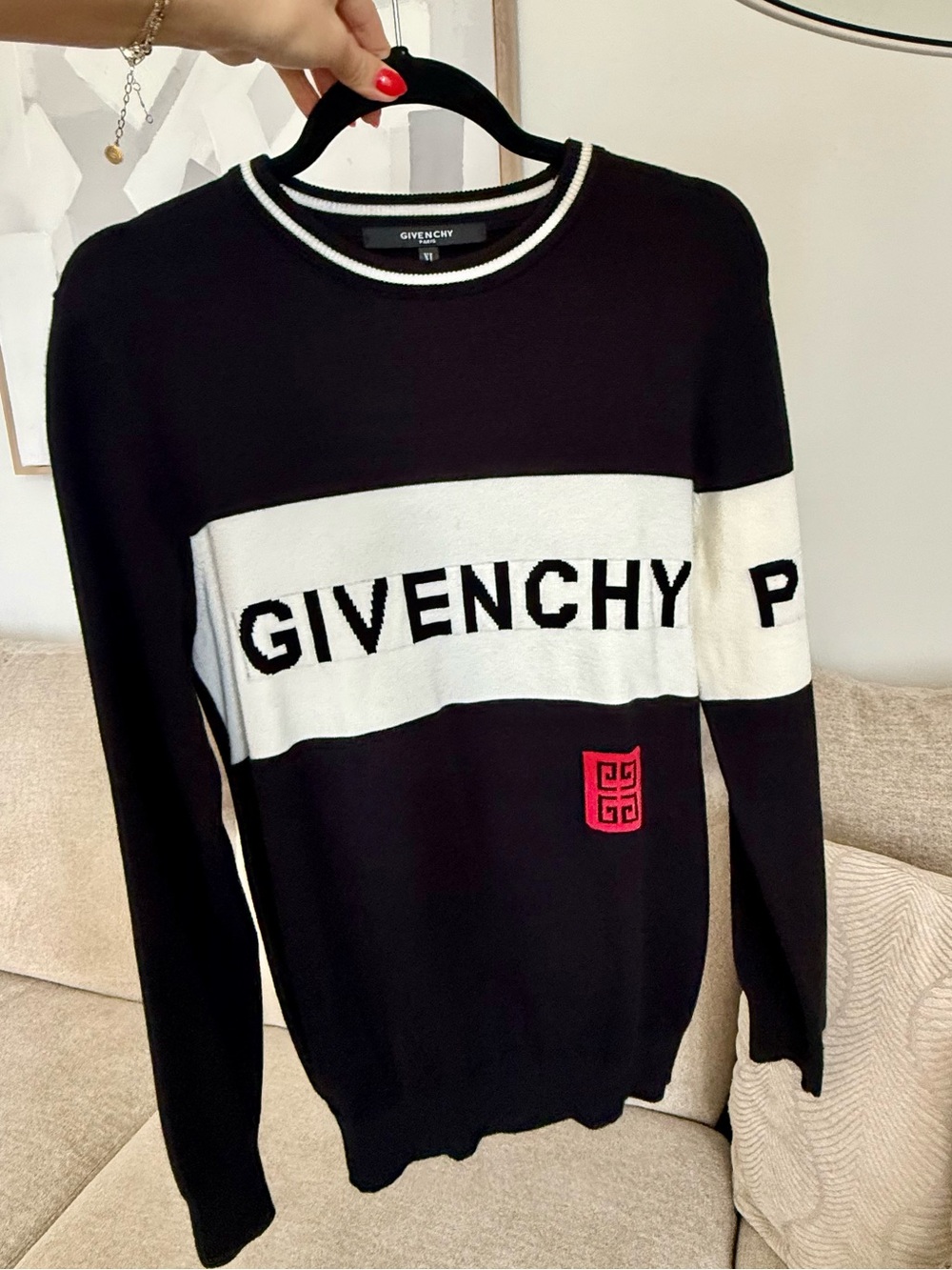 GIVENCHY Paris Embroidered Logo Colorblock Crewneck Sweater | Men’s Size XL